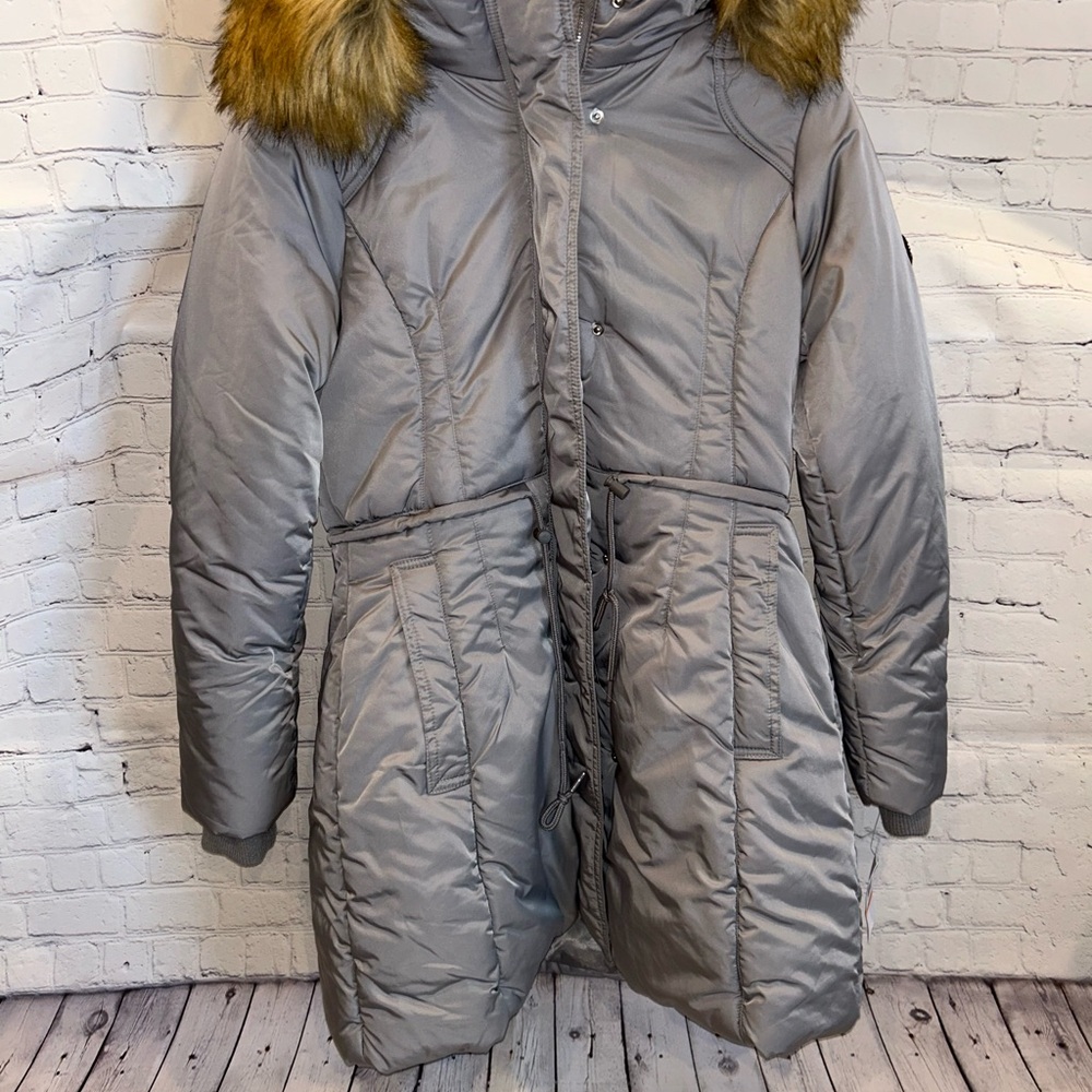 Jessica Simpson Gray Puffer Coat with Faux Fur Hood